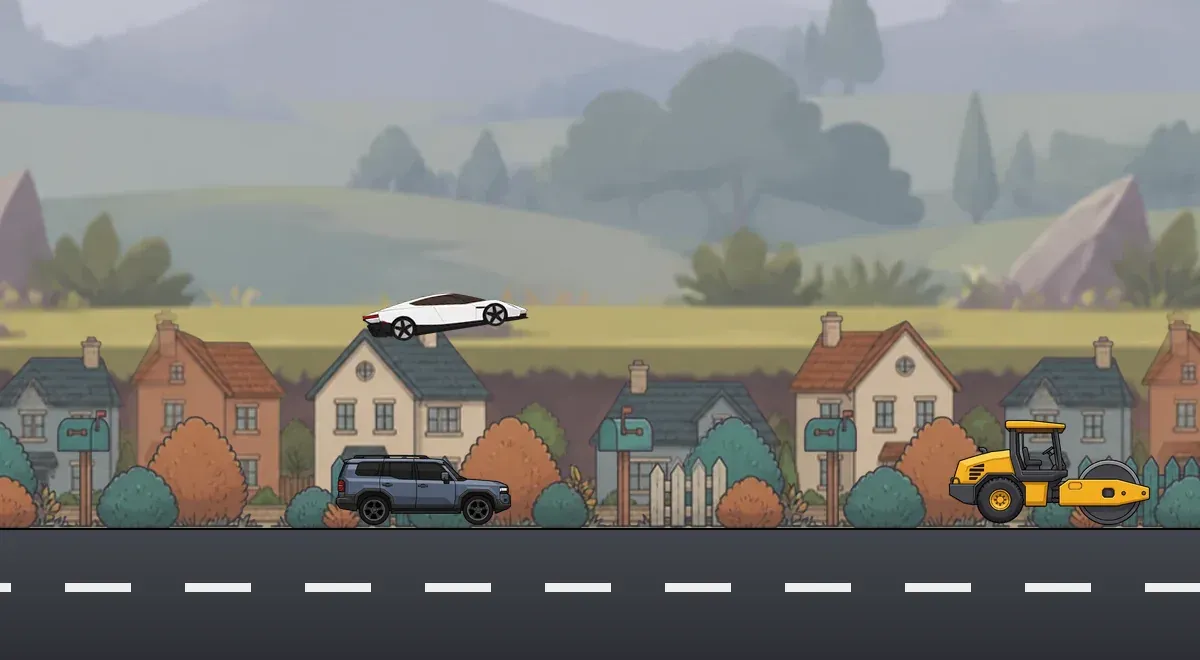 The Suburbs world, with traffic on the road